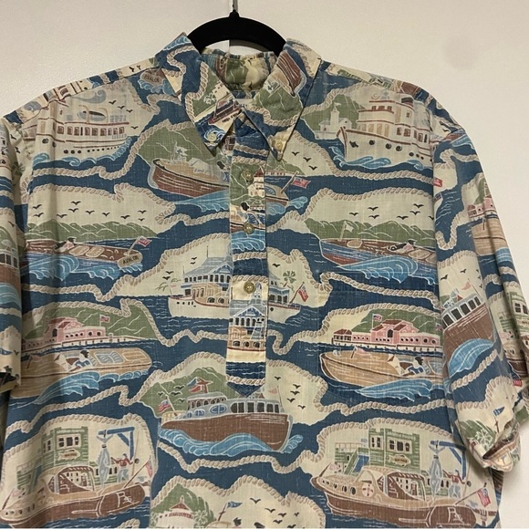 Vintage Reyn Spooner Detrich Varez Boat print Hawaiian Shirt Size L - Picture 3 of 7